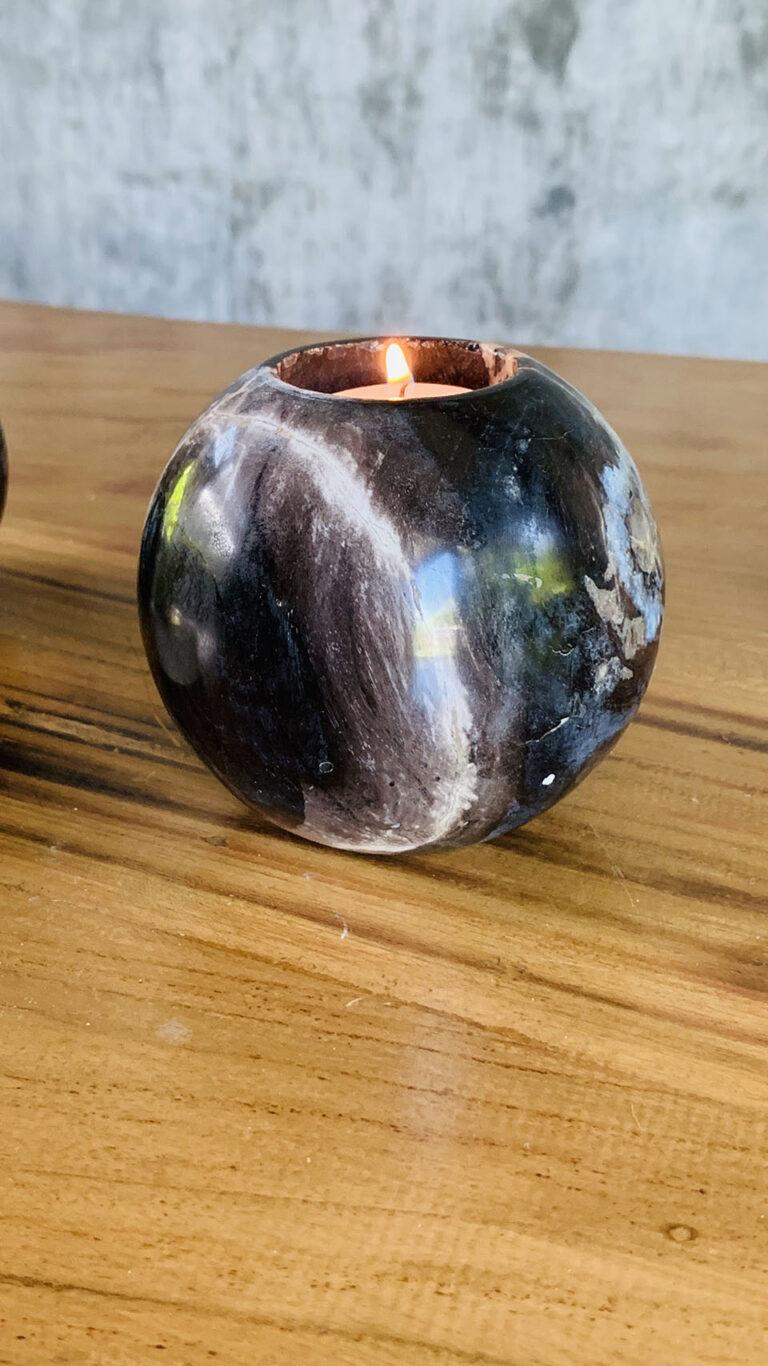 Petrified Wood Round Candle Holder